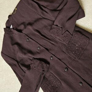 EUC Zelda Elegant Brown Long Coat With Embroidery And Beaded Design